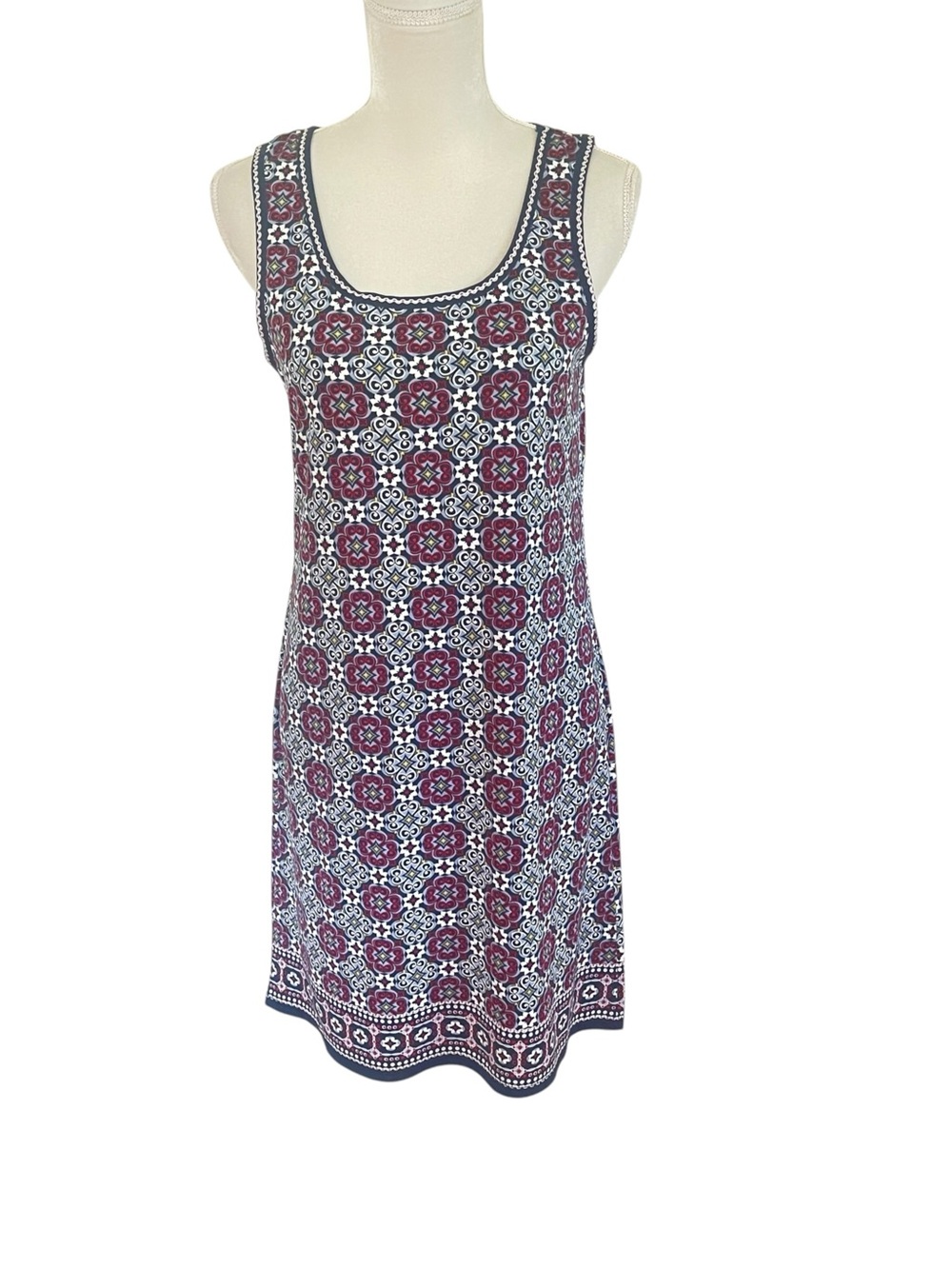 Max Studio Floral Tile Print Sleeveless Mini Dress Navy